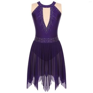 Stage Wear Womens Gymnastics Leotard Lyrical Ballet Dance Performance Dress Glitter Jurken Dancewear Figuur Skating Party kostuum