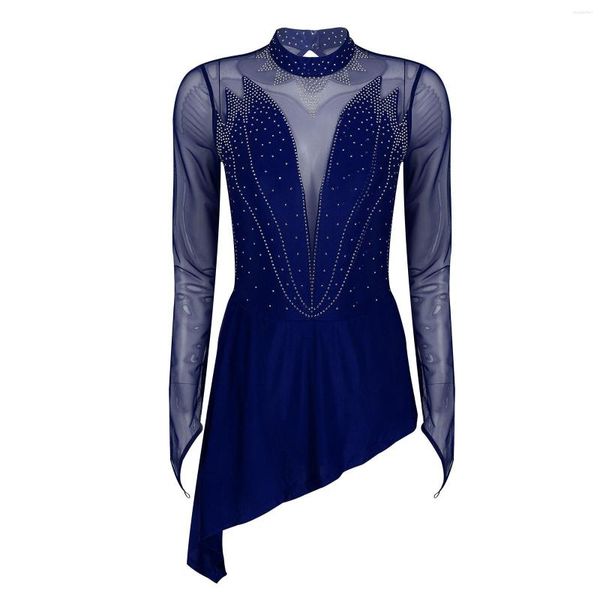 Vêtements de scène femmes dames patinage sur glace rouleau Ballet danse Costume licou strass à manches longues vêtements de danse formation