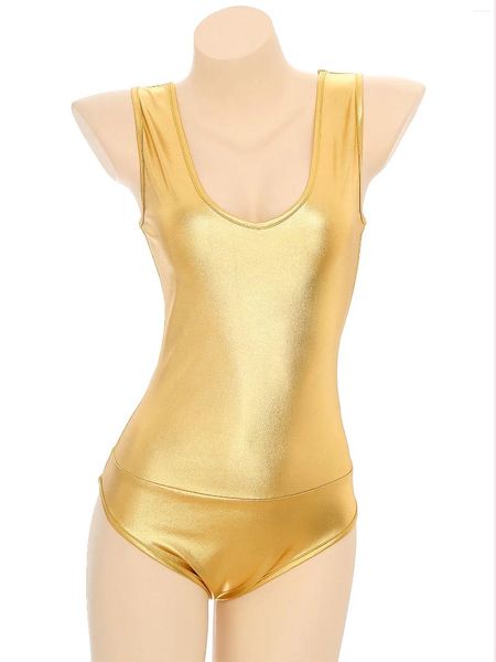 Etapa desgaste para mujer metálico brillante body profundo cuello en v sin mangas sin espalda slim fit leotardo mono para baile club nocturno carnavales