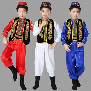 Stadiumkleding Xinjiang Etnische minderheden Danskostuums Lange mouw Kinderen Uygur Cosplay Pak Schoolprestaties Kleding Vintage