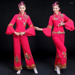Escenario desgaste Yangko danza ropa estilo chino uniforme festival festivo cuadrado ventilador traje rendimiento para mujeres