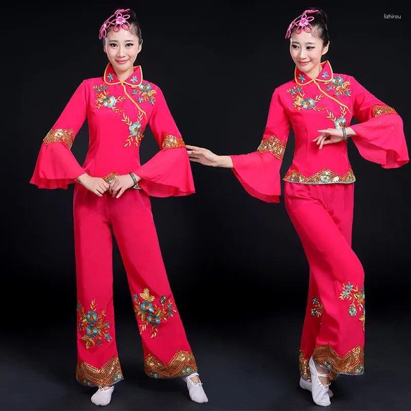 Stage Wear Yangko Vêtements de danse Style chinois Uniforme Festival Festif Square Fan Costume Performance pour les femmes