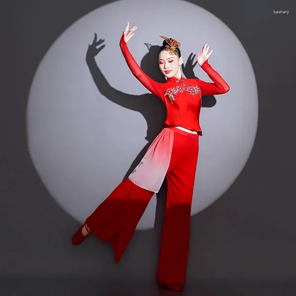 Etapa desgaste Yangko danza traje rojo ventilador paraguas traje tradicional cintura tambor traje adulto elegante práctica ropa