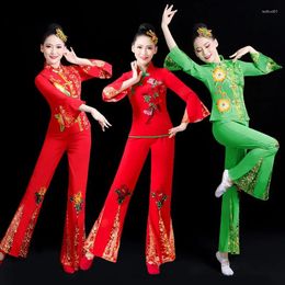 Stage Wear Yangko Dance pour femme Costumes classiques chinois Fan Vêtements Taille Tambour Costume Élégant Hanfu Party