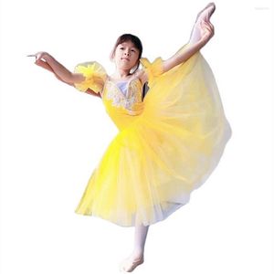 Desgaste de la etapa Tutú de ballet amarillo Profesional Niño Tul largo Rosa suave Tutús románticos para niñas Vestido de bailarina azul Danza