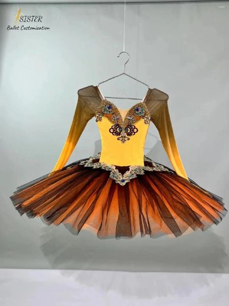 Stage Wear Jaune-Orange Esmirada Variations GDC Compétition Costume Ballet Tutu Robe Haute Gaze Personnalisée