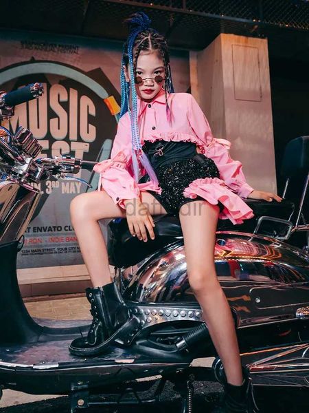 Wear sur scène zzl k-pop tenue Urban Dance Girl Girl Girl Hip-hop Pant rose paillettes Sparkly Costumes Jazz Costumes Performance Performance Wear D240425