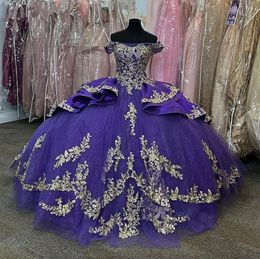 Tacher princesse violet quinceanera robes cristaux appliques lacets up corset bal sweet vestidos de anos