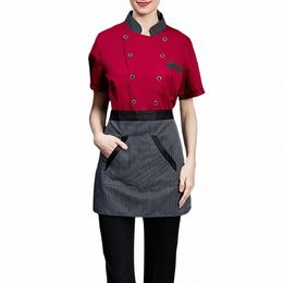 Chaqueta de chef resistente a las manchas Conjunto de uniforme de chef profesional con camisa de manga corta Apr de doble botonadura para cocina para mayor comodidad w82i #