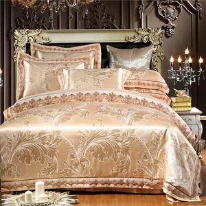 Tache Soie Jacquard Coton Dentelle Housse de couette Ensemble de literie de luxe King Queen size Ensemble de draps Oreillers parure de lit adulte 201021