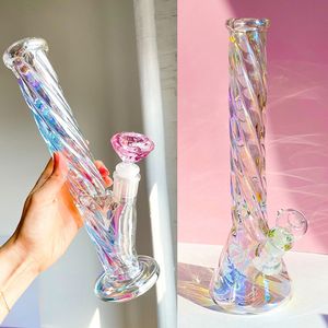 Gebrandschilderd glazen water bongs rechte waterpijp bubbler dab rigs percolater oliebunner met dikke basis bedwelmende bongwaterpijp roken accessoires