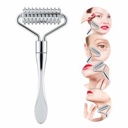 Acier inoxydable pointu rouleau spatule boule de massage Ste visage rouleau masseur pour améliorer le cou beauté du visage outil de soins de la peau D1oE #