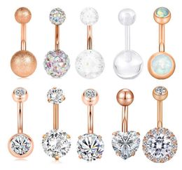 Anillos de botón de vientre de acero inoxidable Piercings Ombligo 14g Rose Gold Torny Navel Bar Piercing Nombril Y Women Body Jewelry