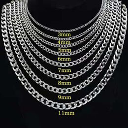 Ожерелье из нержавеющей стали для мужчин и женщин, серебряные толстые ожерелья в стиле хип-хоп, трендовые ювелирные изделия 3 мм, 5 мм, 7 мм, 9 мм