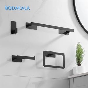 Juego de accesorios de baño de acero inoxidable sin taladro, barra de toalla autoadhesiva, anillo de toalla, soporte de papel, gancho, accesorios de baño 240129