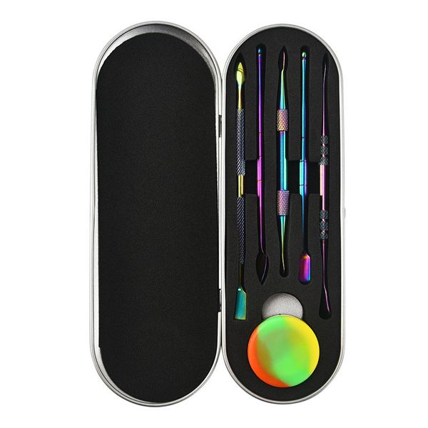 Acero inoxidable Rainbow Smoking Dabber Tool Accesorios Herramientas de limpieza con contenedor de silicona para Hookah Glass Bongs Pipe