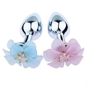 Plug à bout en acier lisse en acier avec fleur en métal anal plug sexe toys tai-cistal bijoux de bijoux pour femmes sml size6025055