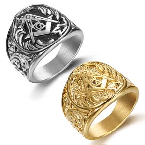Roestvrij Stee 316 Ring Fraternal Order Gothic Vintage Religieuze Meester Freemason Signet Masonic Symbols Ring voor Mannen Sieraden