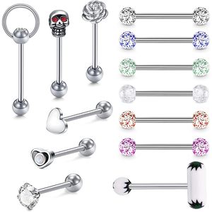 Roestvrij staal 14G straight tong barbell ringen body piercing sieraden voor mannen vrouwen