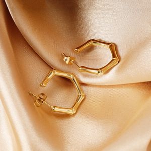 Roestvrij staal 18k gouden zeshoek bamboe hoepel oorbellen geometrische stud oorringen hoepel voor dames meisjes mode-sieraden