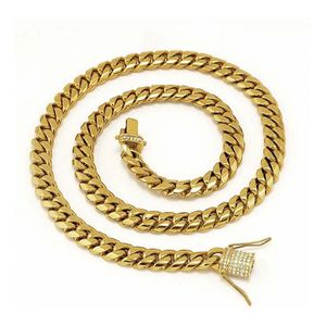 Rvs 18K Solid Gold Galvaniseren Casting Sluiting Diamond CUBAN LINK Ketting Armband Voor Mannen Curb Chains Sieraden 8 5quo284B