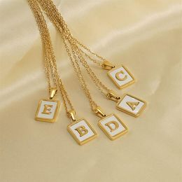 Pendientes de collar con letras de A-Z de concha chapada en oro amarillo de 18 quilates de acero inoxidable para niñas y mujeres para fiesta de boda bonito regalo 290u
