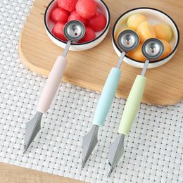 Acero inoxidable 2 en 1 Cuchillo para tallar de doble cabeza Herramienta para frutas Sandía Helado Baller Scoop Stacks Cuchara Accesorios de cocina para el hogar JY1096