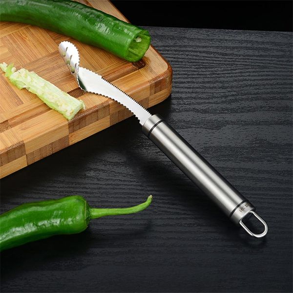 Herramientas de acero inoxidable 201 para cortar pimientos, descorazonador de frutas, pimientos, semillas, descorazonadores, utensilios de cocina, herramientas para frutas y verduras