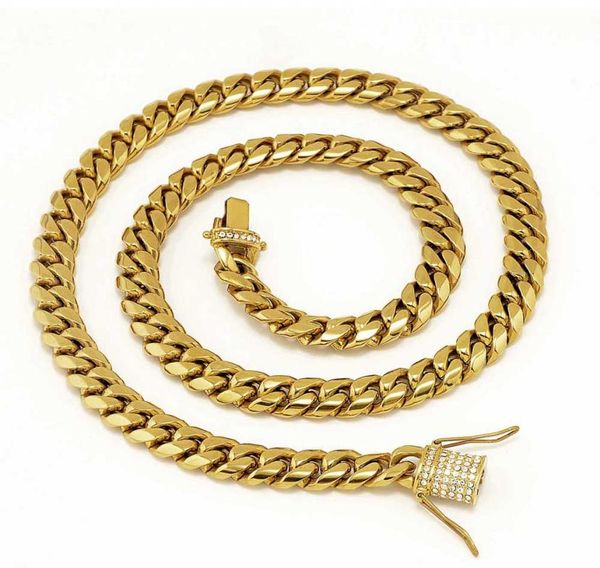 Acero inoxidable 24K oro sólido electrochapa cierre de fundición diamante enlace cubano collar pulsera para hombres cadenas de joyería 245783866