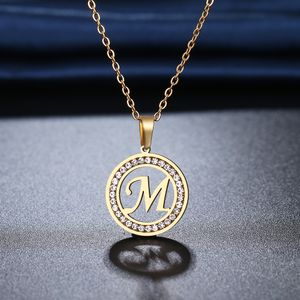 Stainless Steel 26 letters A-Z Necklace NEW Gold Crystal Rhinestone Necklaces For Women Wedding Valentine's Day Gifts