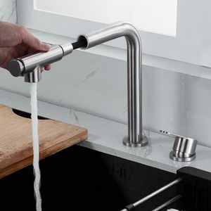 Rvs 304 SUS Badkamer Wastafel Keukenkraan Koud Water Mixer Trek Sproeikop Kraan Geborsteld Nikkel Enkele Handle3412