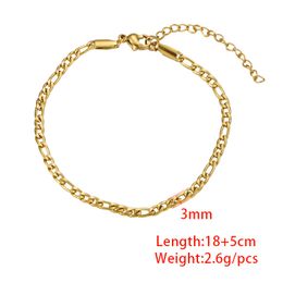 Bracelet chaîne Figaro en acier inoxydable 3 mm plaqué or 18 carats Bracelet à maillons cubains NK 3: 1