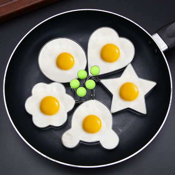 Acier inoxydable 5 Style Oeuf Frit Pancake Shaper Omelette Moule Moule Oeuf À Frire Outils De Cuisine Accessoires De Cuisine Gadget Anneaux Navire Rapide