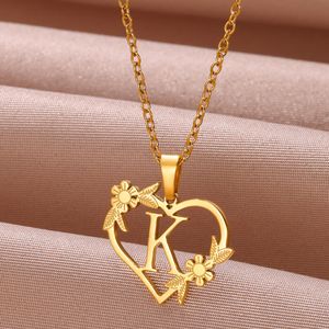 Roestvrij staal A-Z letters naam hartvorm hanger ketting 18K echt vergulde klassieke sieraden