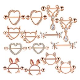Anneaux de mamelon acrylique en acier inoxydable ensemble anneau de langue CZ Barbell Piercing en forme de coeur bijoux de corps