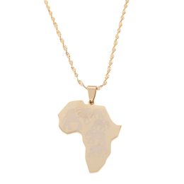 Rvs Afrika Kaart Hanger Kettingen Goud Kleur Sieraden Kaart van Afrikaanse Wildlife Olifanten