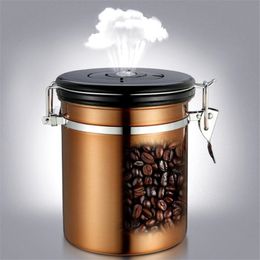 Roestvrijstalen luchtdichte verzegelde canister koffie meel suiker containerhouder kan opslagflessen potten voor koffieboon 210331