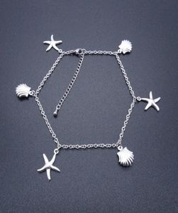Bracelettes de cheville de bijoux en acier inoxydable Bracelet étoile de mer et charme de coquille étanche 235 cm Ajustement à 11quot Factory OFE2055208