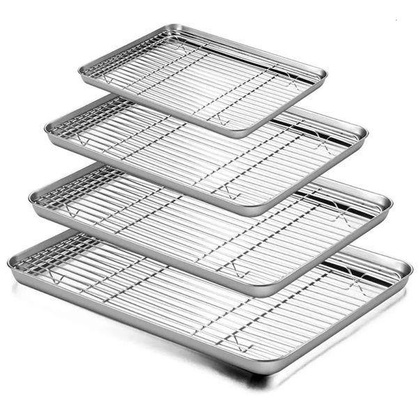 Plateau de cuisson en acier inoxydable, ensemble de grilles de refroidissement, cadre de distribution de séchage, plateau de barbecue pour gâteaux aux fruits, plateau de four polyvalent de cuisine 240227