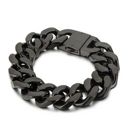 Bracelet en acier inoxydable bijoux noir grand bracelet cubain lien chaîne mode tendance 20mm 8 66 pouces 146g poids européen et A355e