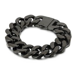 Bracelet en acier inoxydable bijoux noir grand bracelet cubain à maillons de chaîne mode tendance 20mm 866 pouces 146g poids européen et A6170948