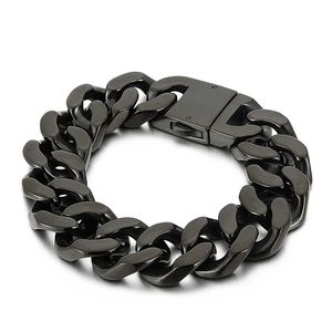 Bracelet en acier inoxydable bijoux noir grand bracelet cubain lien chaîne mode tendance 20mm 8 66 pouces 146g poids européen et A264q