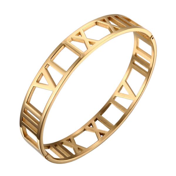 Brazaletes de acero inoxidable Brazaletes Brazalete para mujer Hombre Chapado en oro 12 mm Números romanos Pulsera Joyería masculina Regalo Q0719