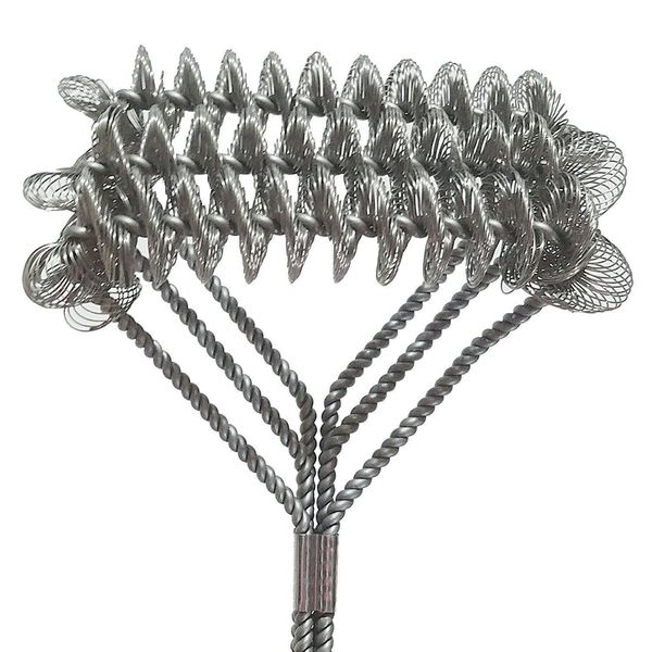 Brosse de nettoyage de gril de Barbecue d'acier inoxydable ressort à trois fils avec la poignée brosses de nettoyage antiadhésives durables outils de BBQ