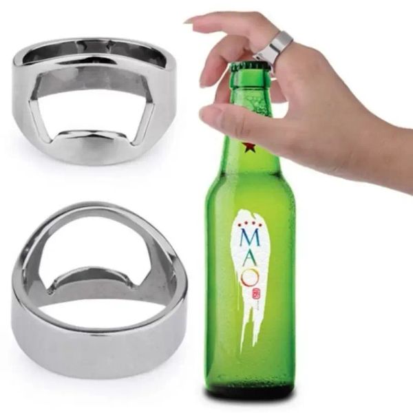 Herramienta de barra de cerveza de acero inoxidable, abridor de botellas con anillo para dedo, recuerdos de botellas de cerveza, herramientas de barra de cocina, accesorios en stock