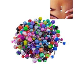 Roestvrijstalen buikknop ring, auniquestyle navel piercing bar lichaam sieraden gebogen barbell met acryl patroon bal 200pcs / set