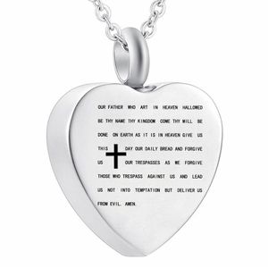 Collier pendentif en forme d'urne de prière des seigneurs de la Bible en acier inoxydable, bijoux de crémation en forme de cœur en argent avec Kit de remplissage