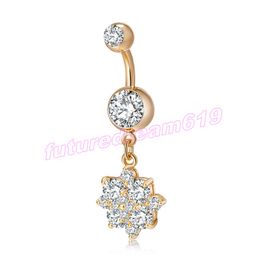 Bijoux de corps en acier inoxydable nombril anneaux plaqué or jaune 18 carats femmes Hotsale danse du ventre fleur nombril Piercing accessoires