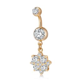 Bijoux de corps en acier inoxydable anneaux de nombril plaqué or jaune 18 carats femmes Hotsale danse du ventre fleur corps Piercing anneaux de nombril