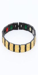 Bracelet en acier inoxydable 7mm femmes bijoux aimant 5 en 1 élément bracelets de santé placage ionique sous vide IP blackgold bangle5587322